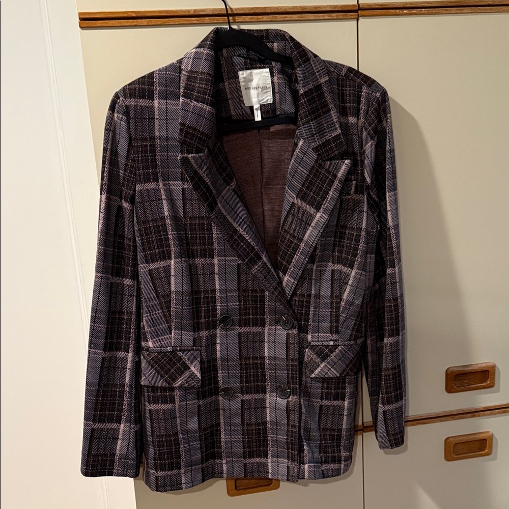 Avec Les Filles Black and Gray Plaid Blazer